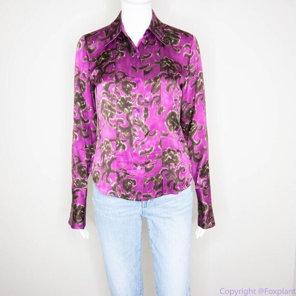 Linda Allard Ellen‎ tracy silk floral print purple shirt, size Petite 2 - Picture 12 of 16